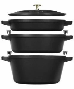 Staub Stackable Cocotte, Braiser, And Grill Pan With Lid | Black