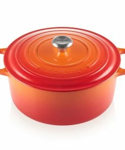 Le Creuset 9 Qt. Round Signature Dutch Oven With Stainless Steel Knob | Flame Orange