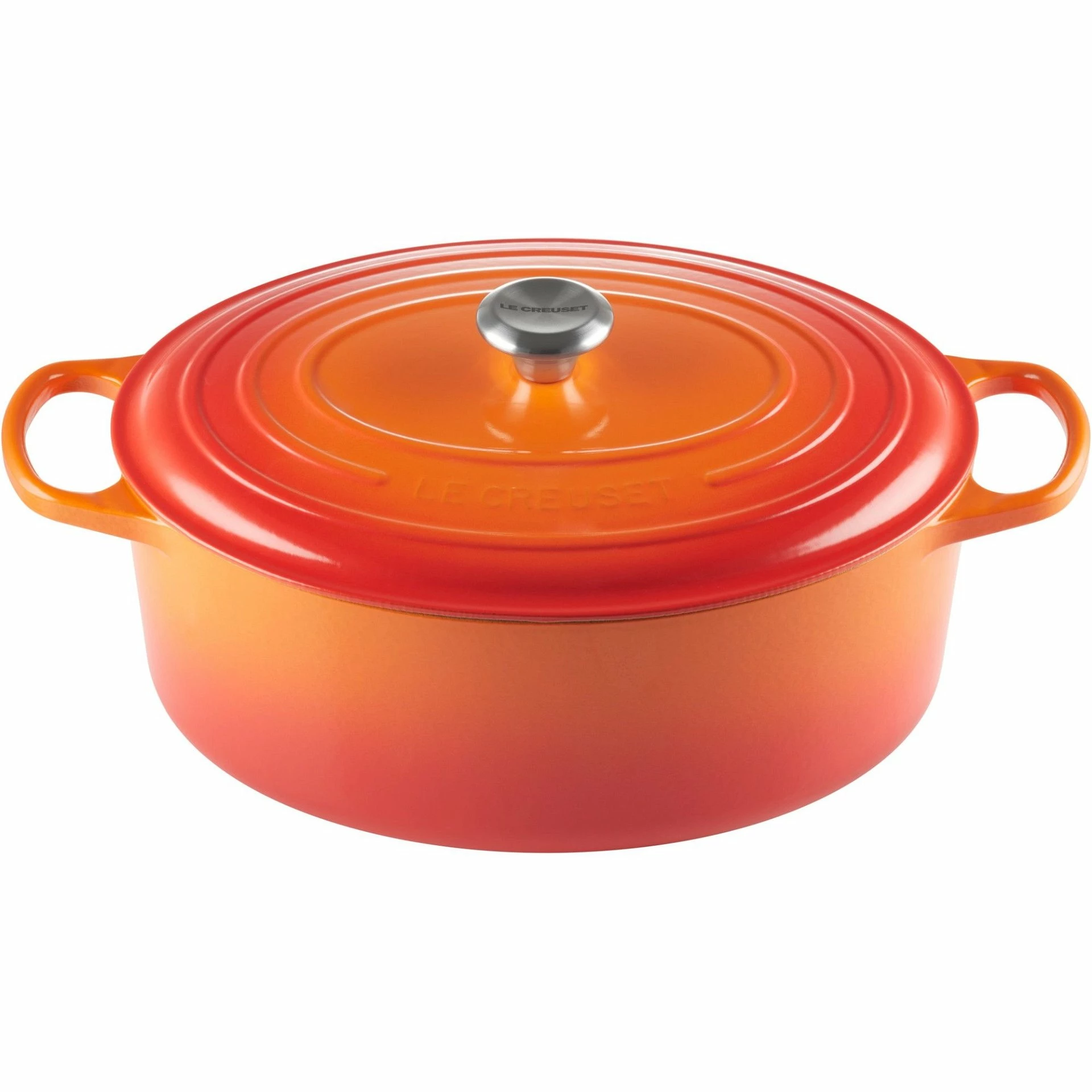 Le Creuset 9.5 Qt. Oval Signature Dutch Oven With Stainless Steel Knob | Flame Orange 3 Le Creuset 9.5 Qt. Oval Signature Dutch Oven With Stainless Steel Knob | Flame Orange