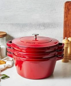 Staub Stackable Cocotte, Braiser, And Grill Pan With Lid | Cherry -Cookware Sets Shop 750051520