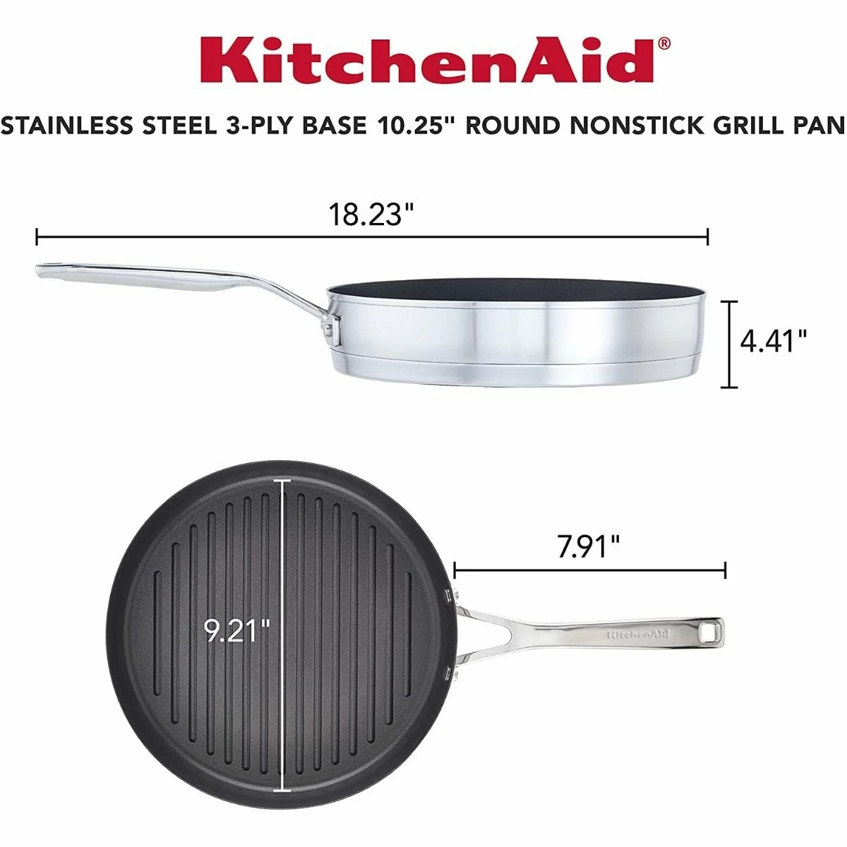 KitchenAid Non-Electrics KitchenAid 10.25" Stainless Steel 3-Ply Round Grill Pan | Nonstick 8 KitchenAid Non-Electrics KitchenAid 10.25" Stainless Steel 3-Ply Round Grill Pan | Nonstick - Image 6