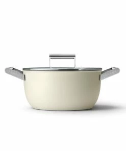 SMEG 5 Qt. Nonstick Casserole Dish With Lid | Cream
