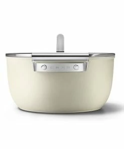 SMEG 5 Qt. Nonstick Casserole Dish With Lid | Cream -Cookware Sets Shop ckfc2411crm 5