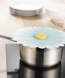 Charles Viancin Silicone Lid | 11" Daisy (Aqua With White) -Cookware Sets Shop daisy life 1