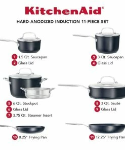 KitchenAid Non-Electrics KitchenAid Hard Anodized Induction Cookware Set | 11-Piece 15 KitchenAid Non-Electrics KitchenAid Hard Anodized Induction Cookware Set | 11-Piece -Cookware Sets Shop dimensions 1