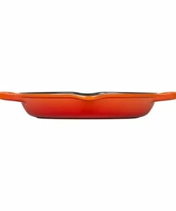 Le Creuset 9.75" Deep Round Signature Grill Pan | Flame Orange -Cookware Sets Shop flame orange deep grill pan side view