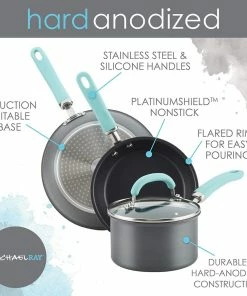 Rachael Ray 11-Piece Hard Anodized Cookware Set | Light Blue -Cookware Sets Shop hardblue5
