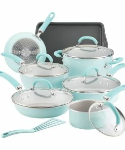 Rachael Ray 13-Piece Enameled Cookware Set | Light Blue Shimmer
