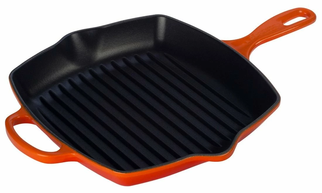 Le Creuset 10.25" Square Signature Cast Iron Grill Skillet | Flame Orange