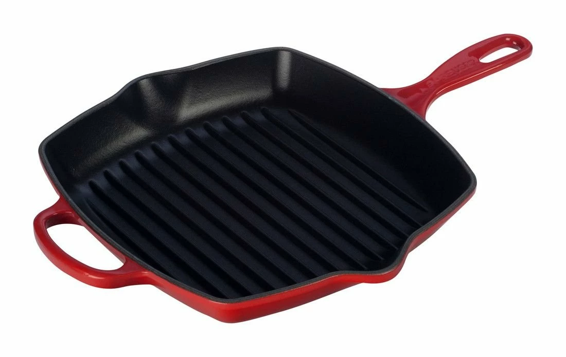 Le Creuset 10.25" Square Signature Cast Iron Grill Skillet | Cerise/Cherry Red 3 Le Creuset 10.25" Square Signature Cast Iron Grill Skillet | Cerise/Cherry Red