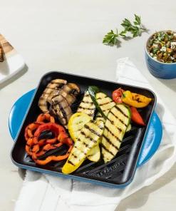 Le Creuset 9.5" Square Signature Enameled Cast Iron Grill Pan | Marseille Blue -Cookware Sets Shop marsgriddle6