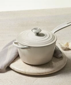 Le Creuset 2.25 Qt. Signature Enameled Cast Iron Saucepan With Stainless Steel Knob | Meringue White -Cookware Sets Shop mer1 1