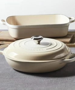 Le Creuset 3.5 Qt. Signature Enameled Cast Iron Braiser With Stainless Steel Knob | Meringue White -Cookware Sets Shop mer2