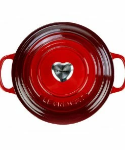 Le Creuset 3.5 Qt. Round Signature Dutch Oven With Stainless Steel Heart Knob | Cerise/Cherry Red 10 Le Creuset 3.5 Qt. Round Signature Dutch Oven With Stainless Steel Heart Knob | Cerise/Cherry Red -Cookware Sets Shop overhead
