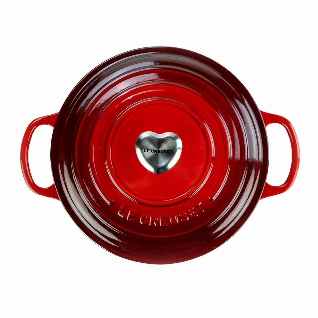 Le Creuset 3.5 Qt. Round Signature Dutch Oven With Stainless Steel Heart Knob | Cerise/Cherry Red 4 Le Creuset 3.5 Qt. Round Signature Dutch Oven With Stainless Steel Heart Knob | Cerise/Cherry Red - Image 3