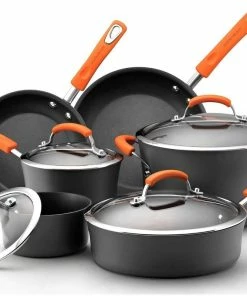 Rachael Ray Hard Anodized II Cookware Set W/ Orange Handles: 10pc