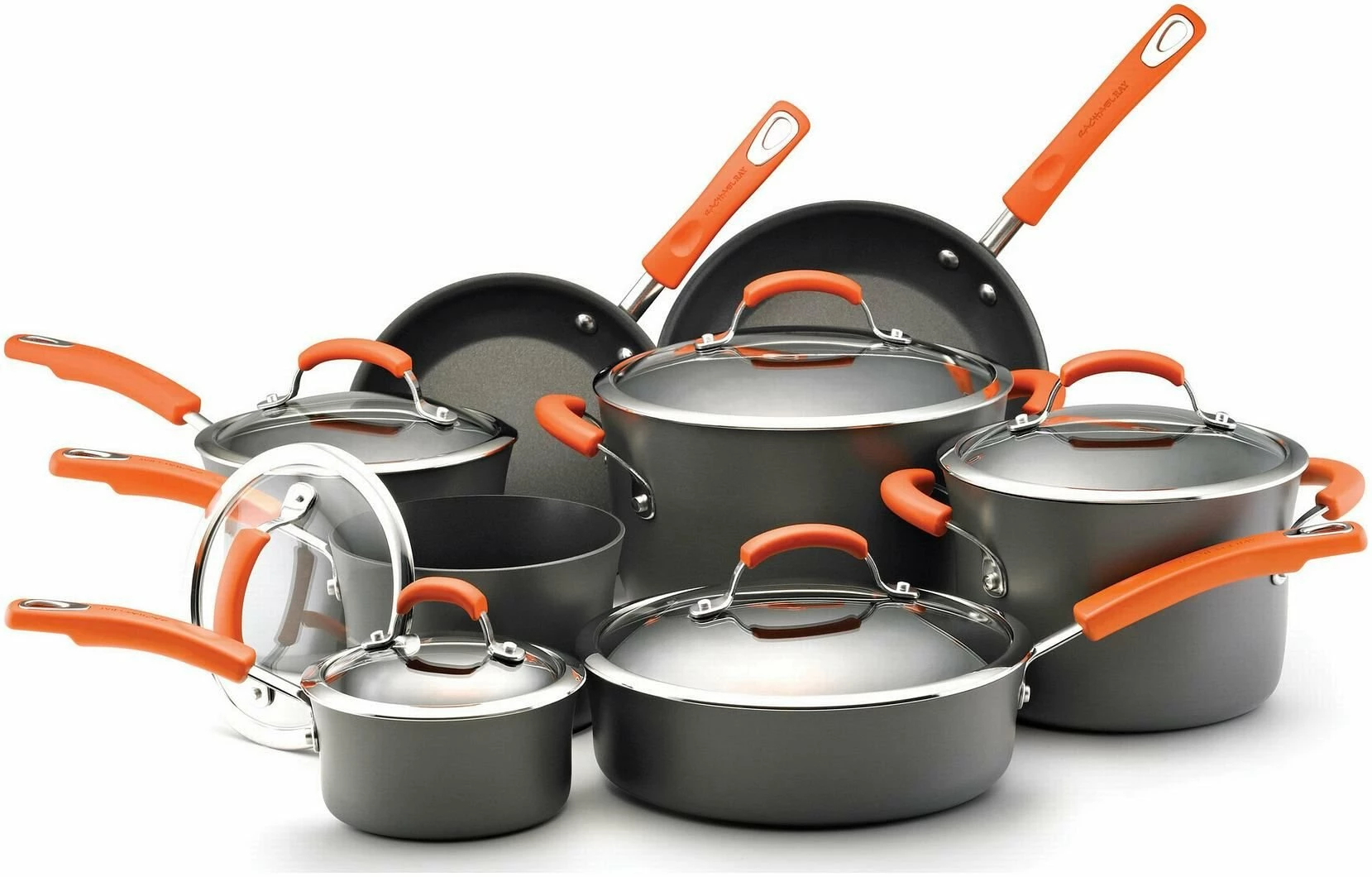 Rachael Ray Hard Anodized II Cookware Set W/ Orange Handles: 14pc 3 Rachael Ray Hard Anodized II Cookware Set W/ Orange Handles: 14pc