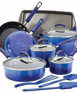 Rachael Ray Blue Gradient 14 Piece Enamel Cookware Set