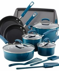 Rachael Ray Marine Blue 14 Piece Enamel Cookware Set