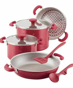 Rachael Ray 8-Piece Enameled Stacking Cookware Set | Red Shimmer