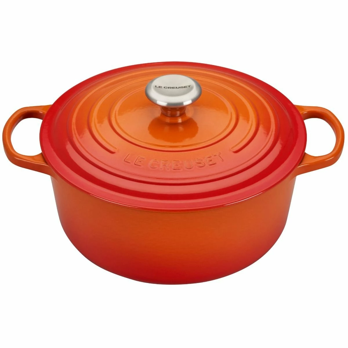 Le Creuset 5.5 Qt. Round Signature Cast Iron Dutch Oven With Stainless Steel Knob | Flame Orange 3 Le Creuset 5.5 Qt. Round Signature Cast Iron Dutch Oven With Stainless Steel Knob | Flame Orange