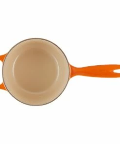 Le Creuset 1.75 Qt. Signature Enameled Cast Iron Saucepan With Stainless Steel Knob | Flame Orange -Cookware Sets Shop rs11970 signature iron handle saucepan 160401s