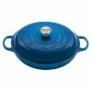 Le Creuset 5 Qt. Signature Enameled Cast Iron Braiser With Stainless Steel Knob | Marseille Blue -Cookware Sets Shop rs12277 ls2532 3259ss