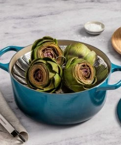 Le Creuset 4.5 Qt. Round Signature Dutch Oven With Stainless Steel Knob | Deep Teal -Cookware Sets Shop rs16337 p06 steaming in dutch oven lpr