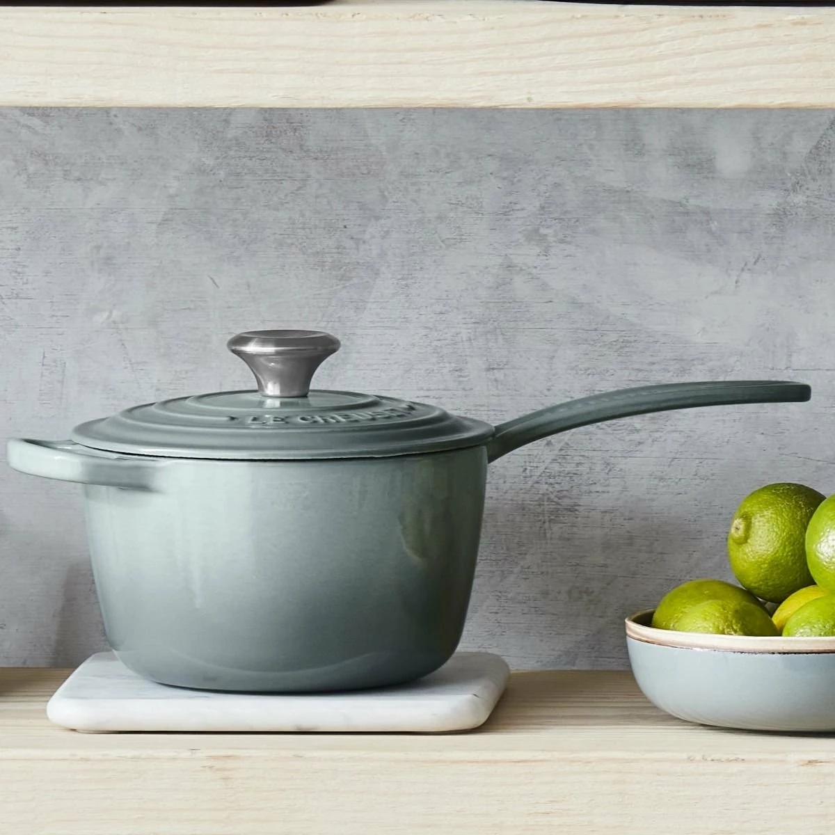 Le Creuset 1.75 Qt. Signature Enameled Cast Iron Saucepan With Stainless Steel Knob | Sea Salt 7 Le Creuset 1.75 Qt. Signature Enameled Cast Iron Saucepan With Stainless Steel Knob | Sea Salt - Image 5