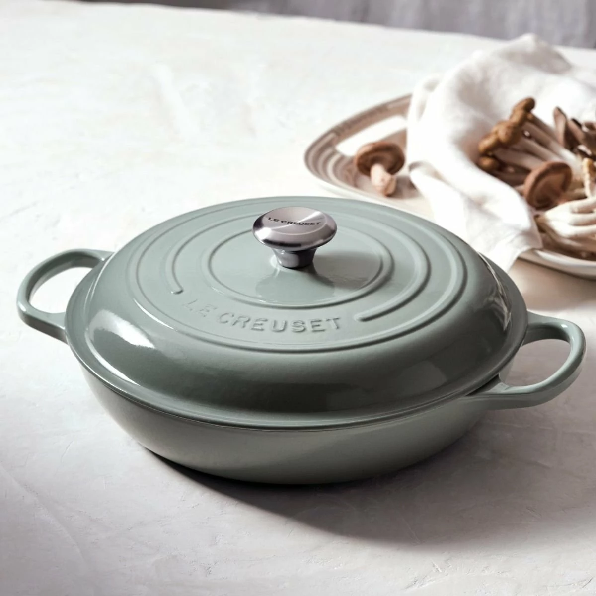 Le Creuset 3.5 Qt. Signature Enameled Cast Iron Braiser With Stainless Steel Knob | Sea Salt 7 Le Creuset 3.5 Qt. Signature Enameled Cast Iron Braiser With Stainless Steel Knob | Sea Salt - Image 5