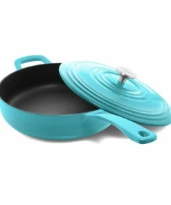 Chantal 4 Qt. Round Cast Iron Saute Skillet | Sea Blue