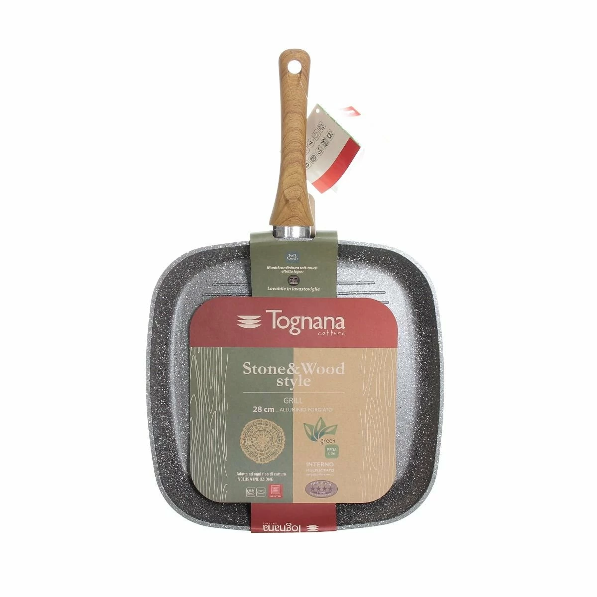 Tognana 11" Square Grill Pan | Stone & Wood Style 5 Tognana 11" Square Grill Pan | Stone & Wood Style - Image 3