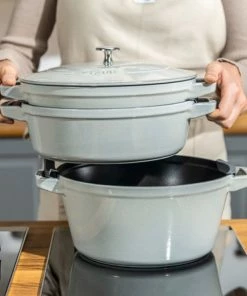 Staub Stackable Cocotte, Braiser, And Grill Pan With Lid | Graphite Grey -Cookware Sets Shop stack mason comp 600 600 stackmasonry 1