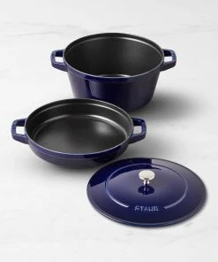 Staub Stackable Cocotte, Braiser, And Grill Pan With Lid | Dark Blue 24 Staub Stackable Cocotte, Braiser, And Grill Pan With Lid | Dark Blue -Cookware Sets Shop staub stackable 3 piece set xl 1