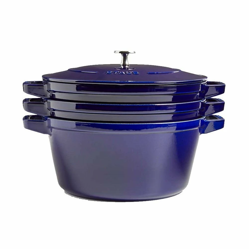 Staub Stackable Cocotte, Braiser, And Grill Pan With Lid | Dark Blue 4 Staub Stackable Cocotte, Braiser, And Grill Pan With Lid | Dark Blue - Image 2