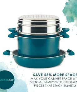 Rachael Ray 8-Piece Enameled Stacking Cookware Set | Teal Shimmer 18 Rachael Ray 8-Piece Enameled Stacking Cookware Set | Teal Shimmer -Cookware Sets Shop teal14