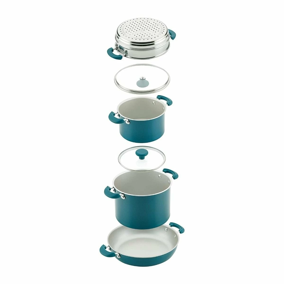 Rachael Ray 8-Piece Enameled Stacking Cookware Set | Teal Shimmer 8 Rachael Ray 8-Piece Enameled Stacking Cookware Set | Teal Shimmer - Image 6